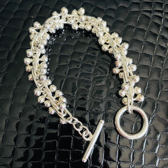 HEAVY Sterling Silver DNA Chain Link Ball Bead Toggle Clasp Bracelet - Picture 5 of 10